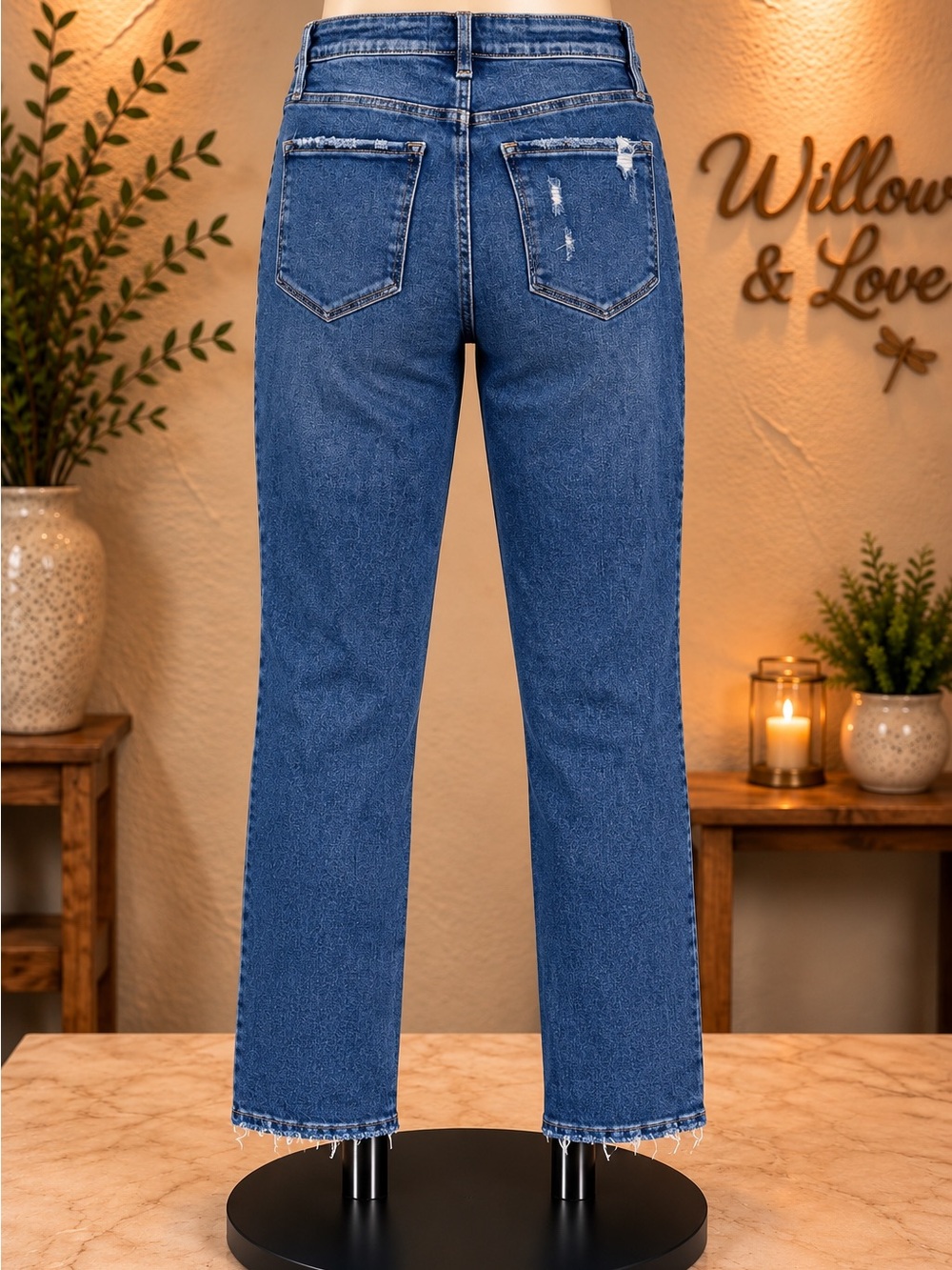 Vervet High Rise Straight Leg Jeans Distressed Raw Hem Medium Wash - Picture 2 of 5
